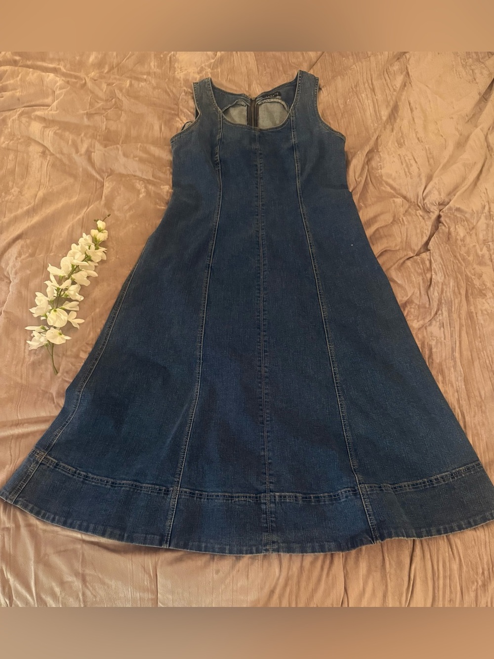 1. State Blue Denim Midi Dress Sleeveless A-Line